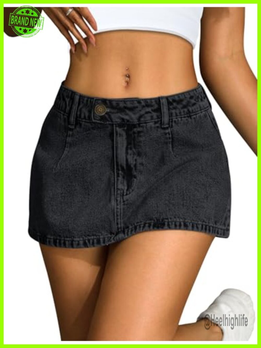 Women's Denim Mini Skort Low Waisted Stretch Jean Skirt with Built-in Shorts